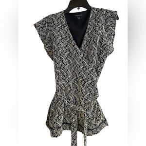 Banana Republic Navy and White Lace Wrap Top